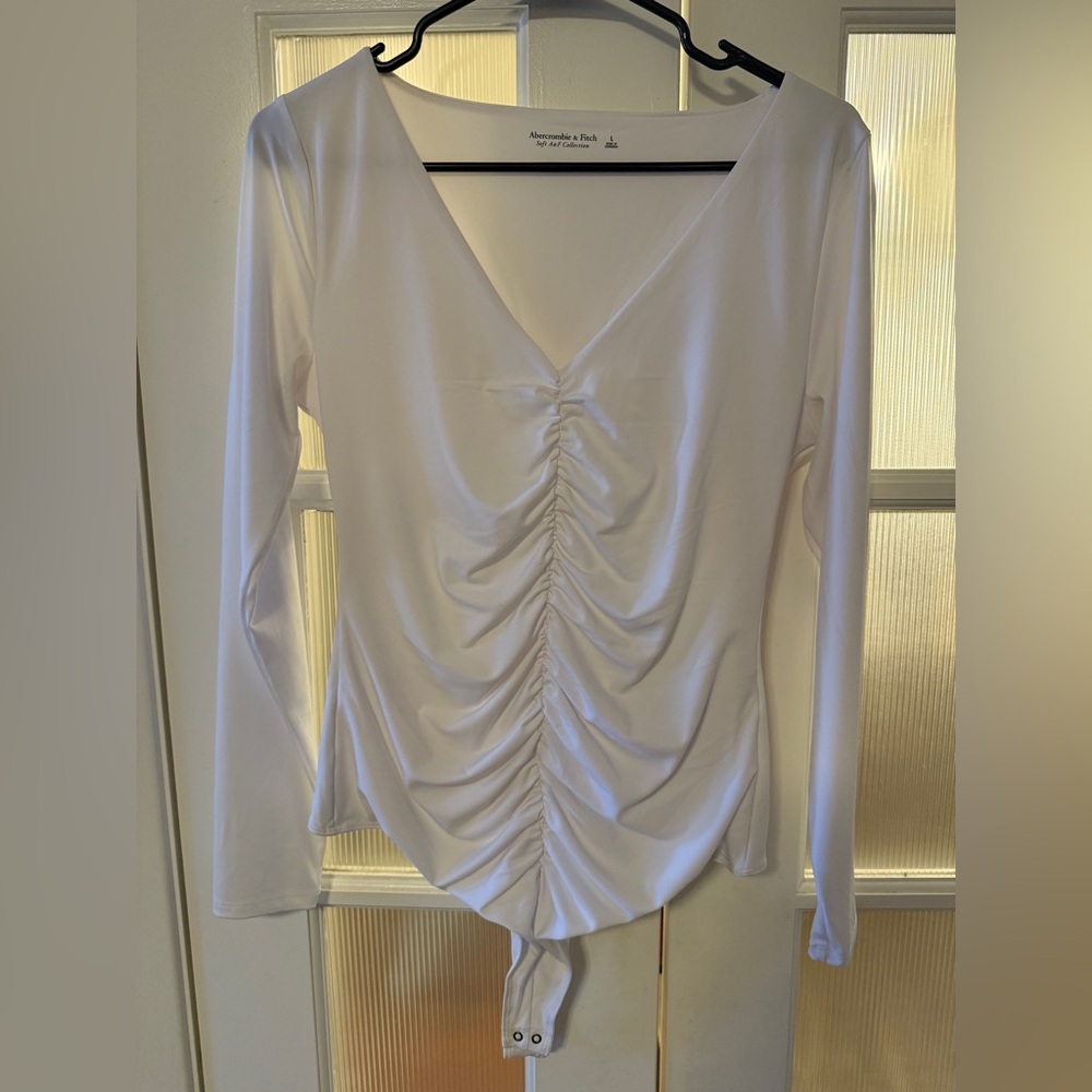 Abercrombie & Fitch White Ruched Bodysuit